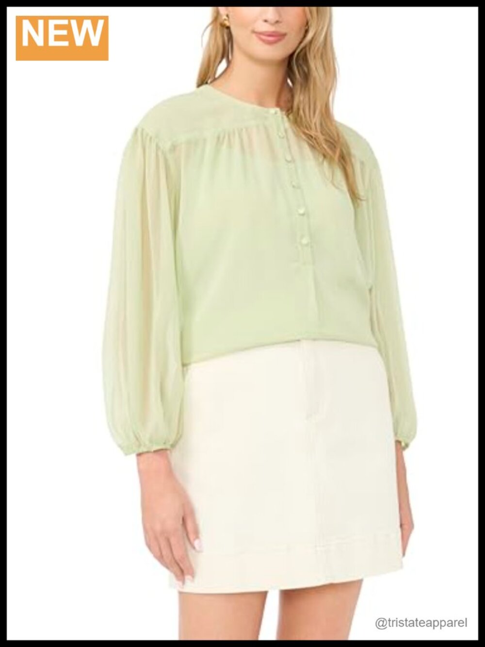 Vince Camuto Half Placket Shirred Yoke Blouse 100% Polyester